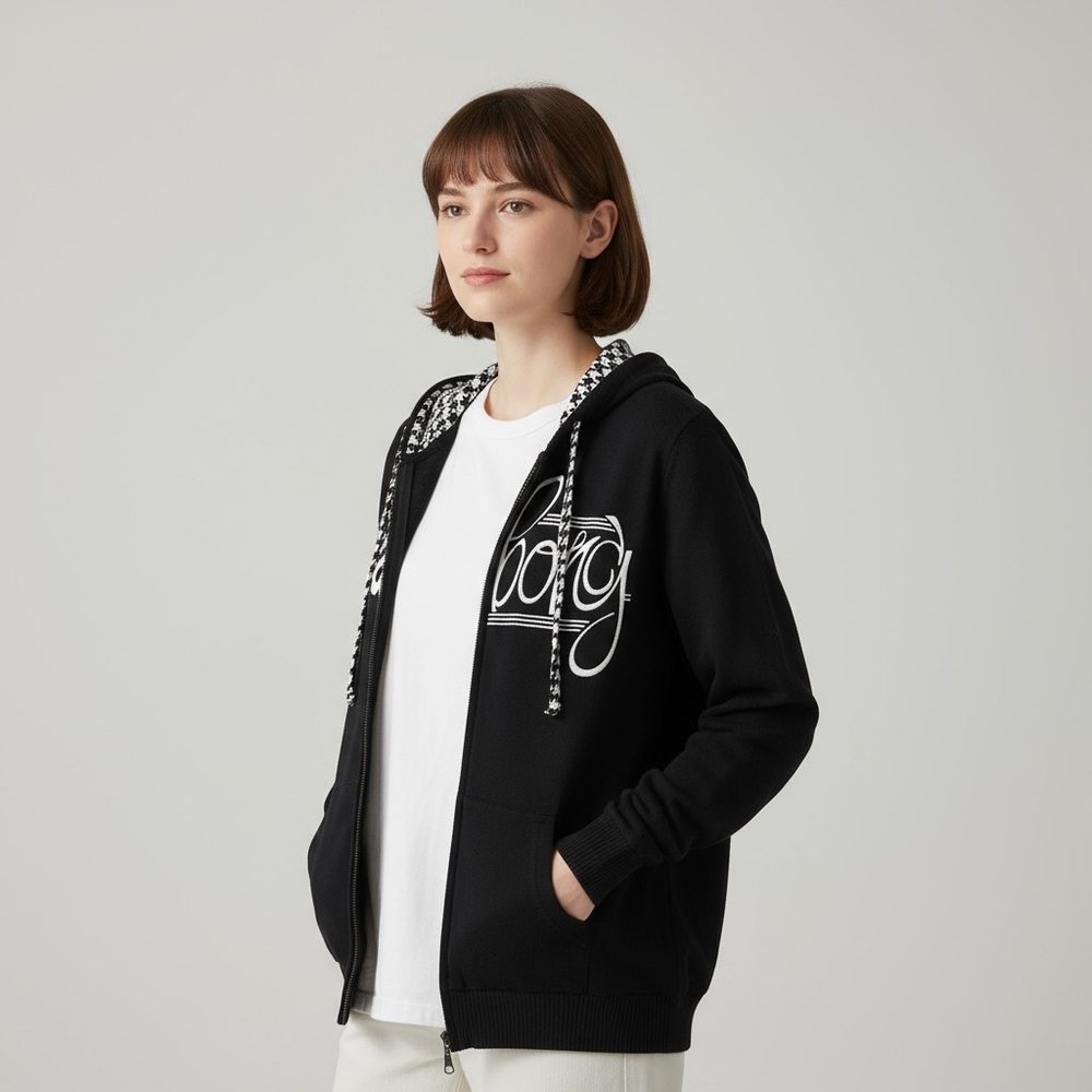 Billabong Cotton Knit Zip Front Hoodie Black Jacket Size L